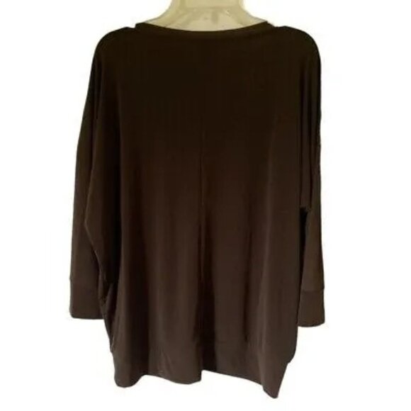 Chicos Women's V-Neck Brown Blouse With Shoulder Zippers Polyester/Spandex - Picture 2 of 7